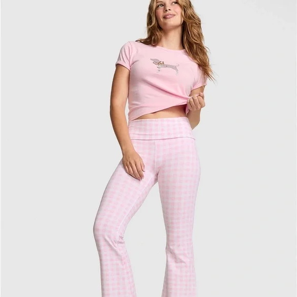 PINK x LoveShackFancy Cotton Foldover Flare Leggings - Picture 2 of 5